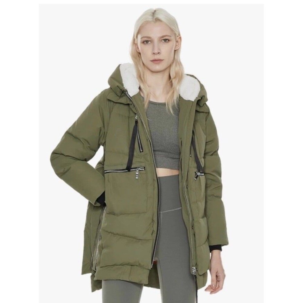 Orolay Puffer Coat XL Women's Jacket Thickened Down Green Zippers Parka